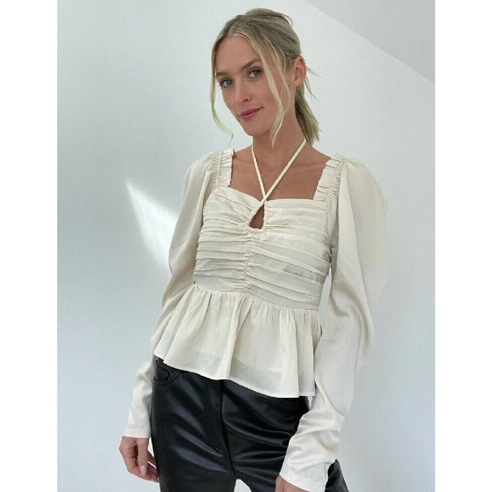 NWT Six Fifty Small The Ruby Blouse - Ivory long sleeve top Puff Sleeve Satin